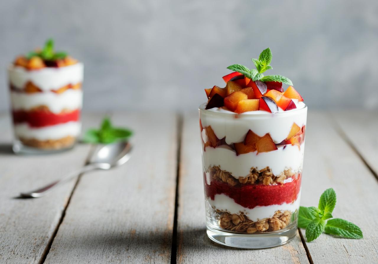 Indulge in a Deliciously Healthy Plum Parfait: A Greek Yogurt Delight